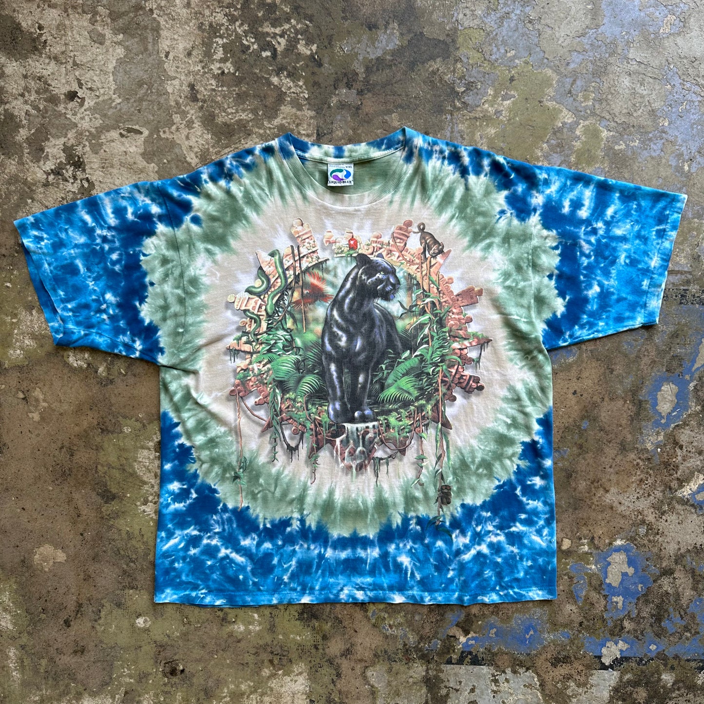 1990s Black Panther Liquid Blue tie dye tshirt