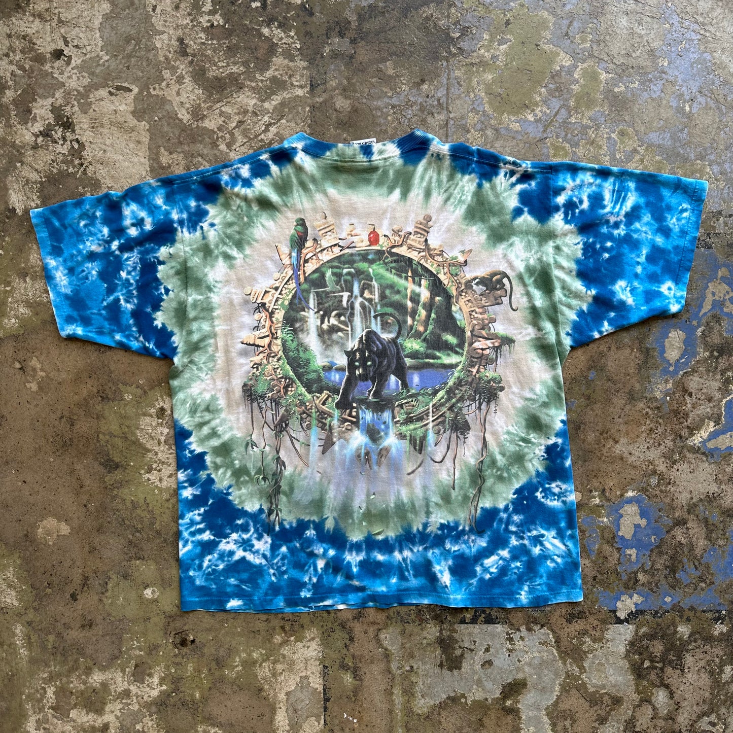 1990s Black Panther Liquid Blue tie dye tshirt