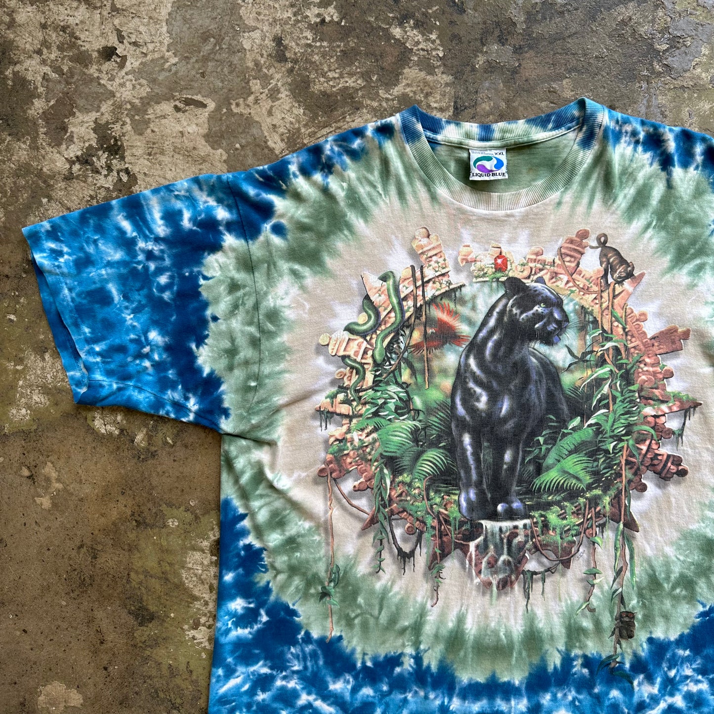1990s Black Panther Liquid Blue tie dye tshirt
