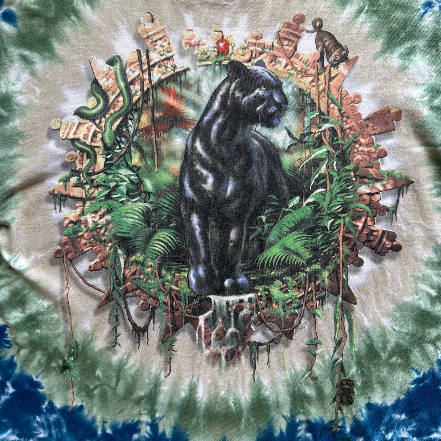 1990s Black Panther Liquid Blue tie dye tshirt