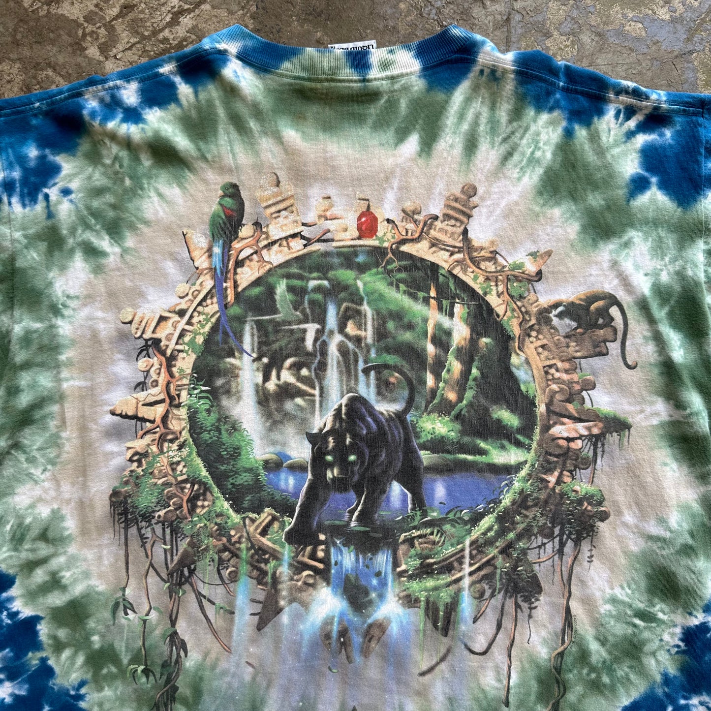 1990s Black Panther Liquid Blue tie dye tshirt